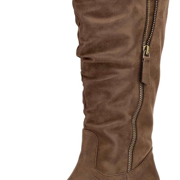 Women's Brown Knee High Boots with Zippers and Chunky Heel - Picture 1 of 8